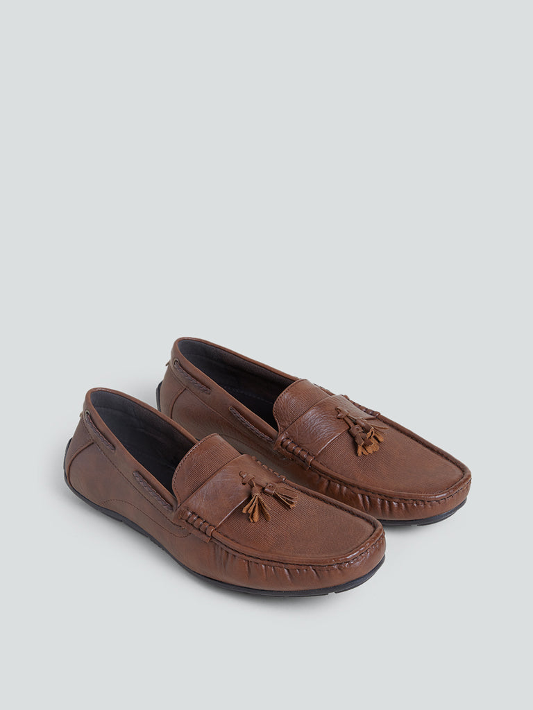 SOLEPLAY Brown Tassle Detail Leather Loafers